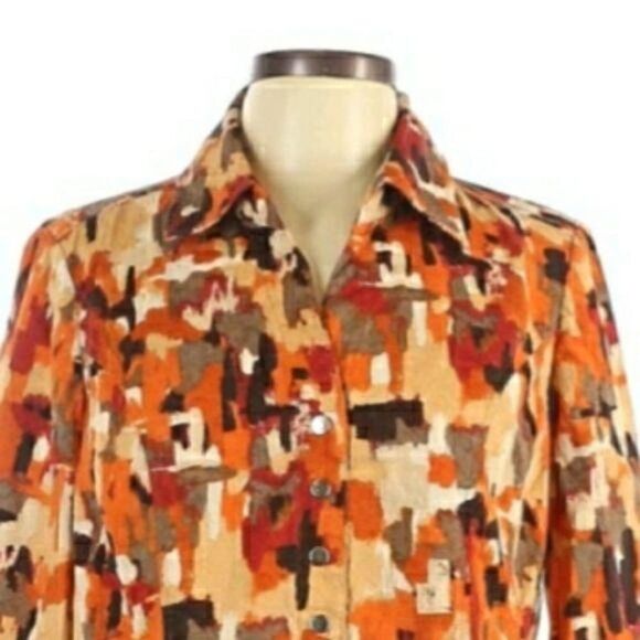 Christopher & Banks Retro 70's Hippie Shirt Shaket Jacket Warm Calico Sz L - Picture 4 of 12